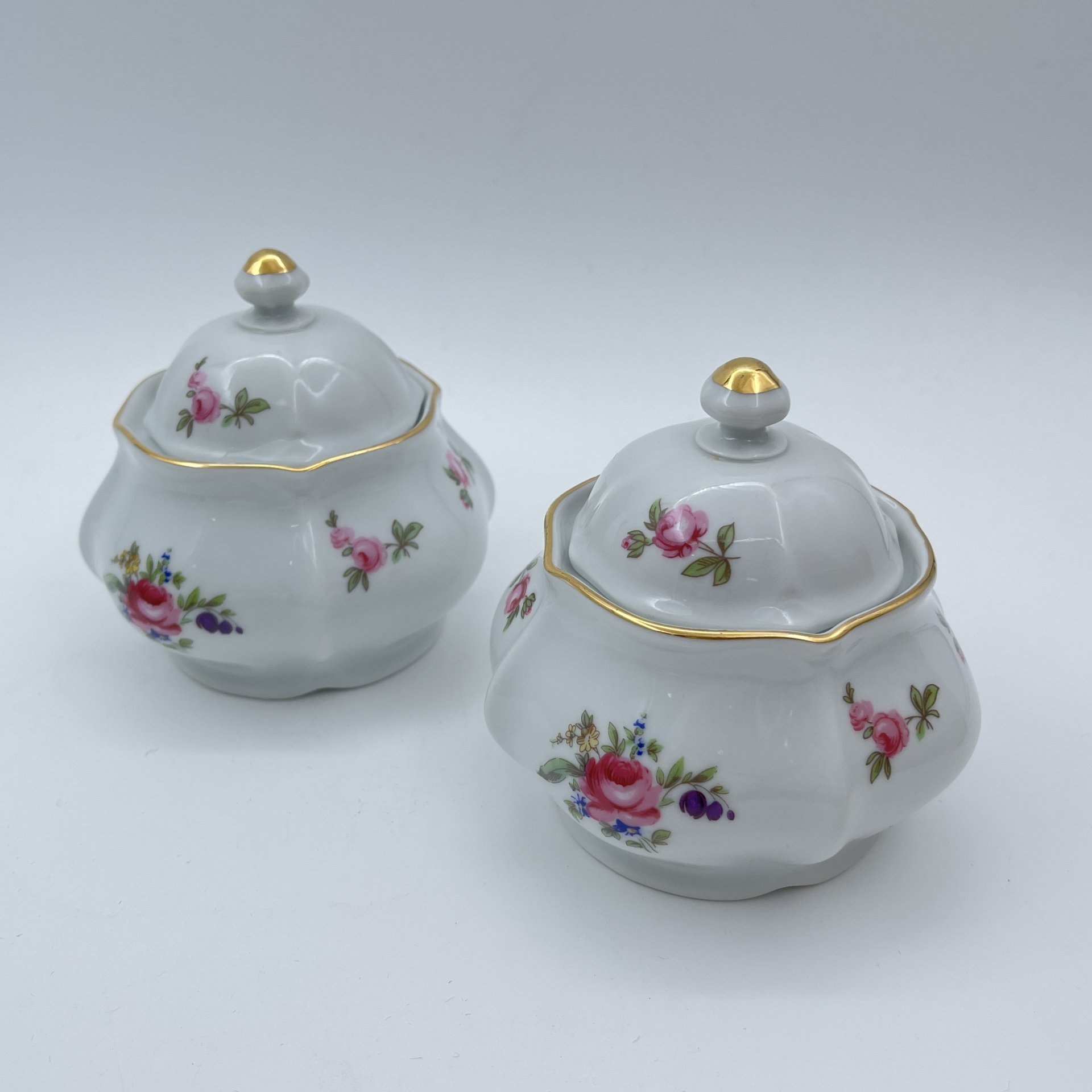 Набор из 2-х сахарниц с цветочным декором, фарфор, деколь, золочение, Bohemia (Neurohlau), Чехословакия, 1970-1990 гг.