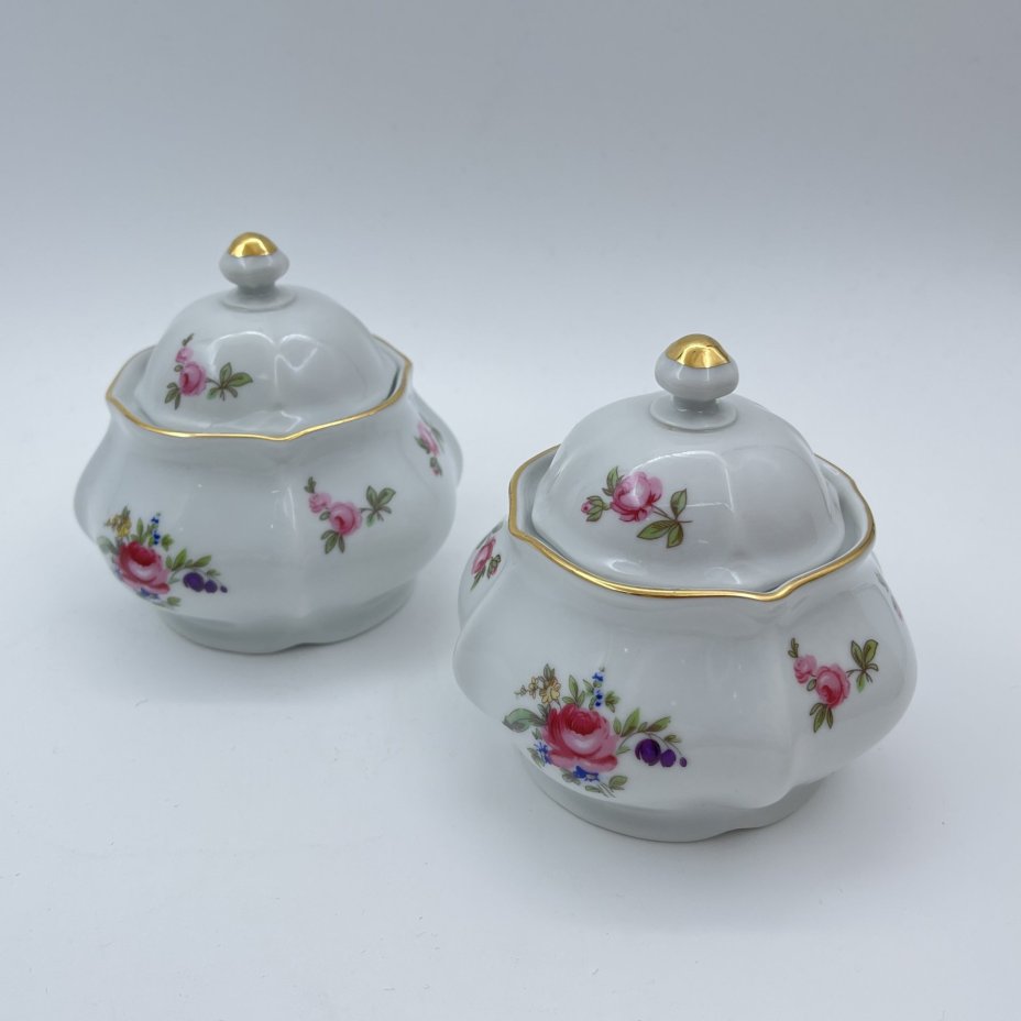 Набор из 2-х сахарниц с цветочным декором, фарфор, деколь, золочение, Bohemia (Neurohlau), Чехословакия, 1970-1990 гг.