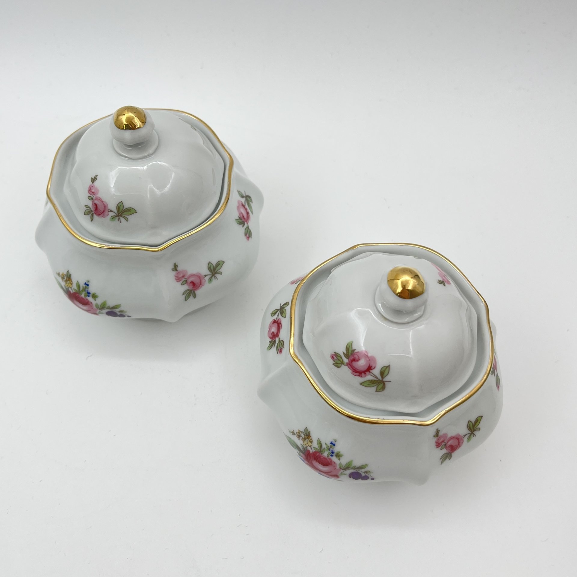 Набор из 2-х сахарниц с цветочным декором, фарфор, деколь, золочение, Bohemia (Neurohlau), Чехословакия, 1970-1990 гг.