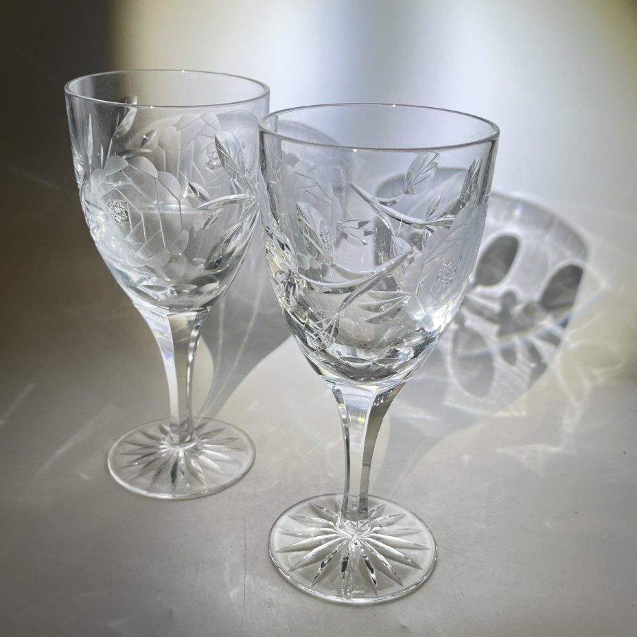 Набор из 2 бокалов с цветочным декором, хрусталь, алмазная грань, Европа, 1980-2000 гг.