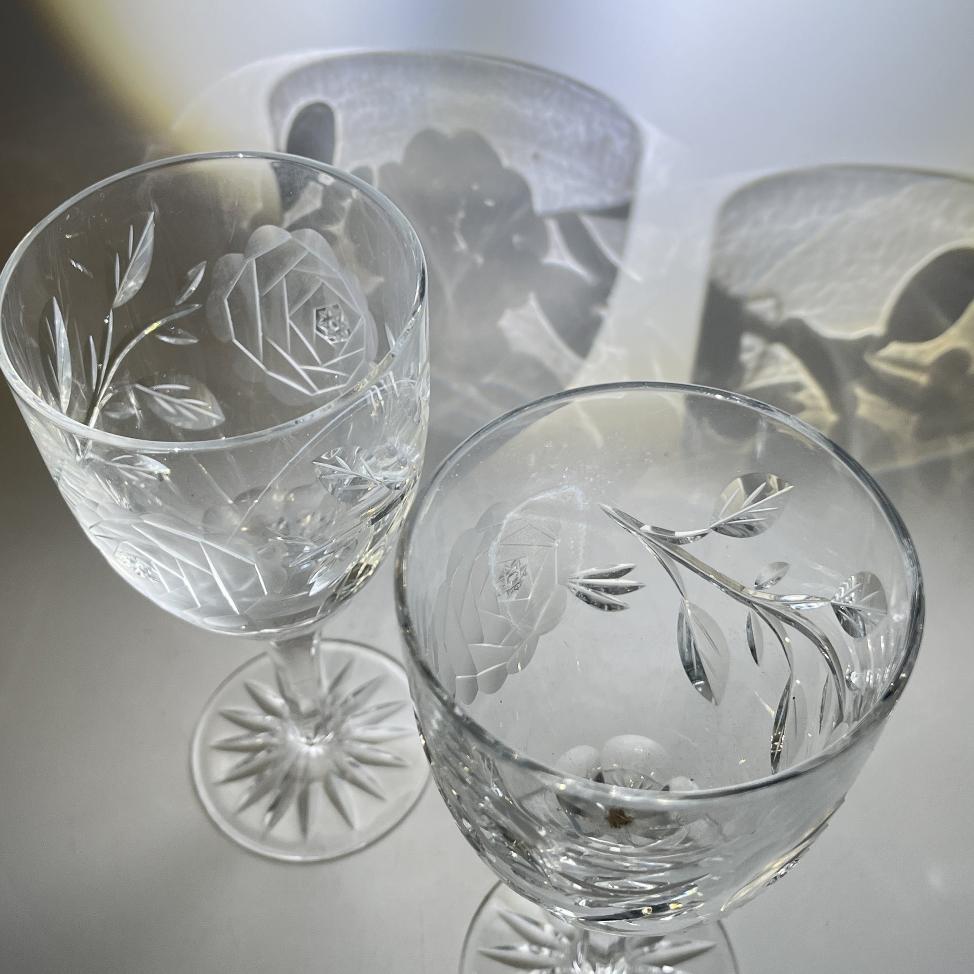 Набор из 2 бокалов с цветочным декором, хрусталь, алмазная грань, Европа, 1980-2000 гг.