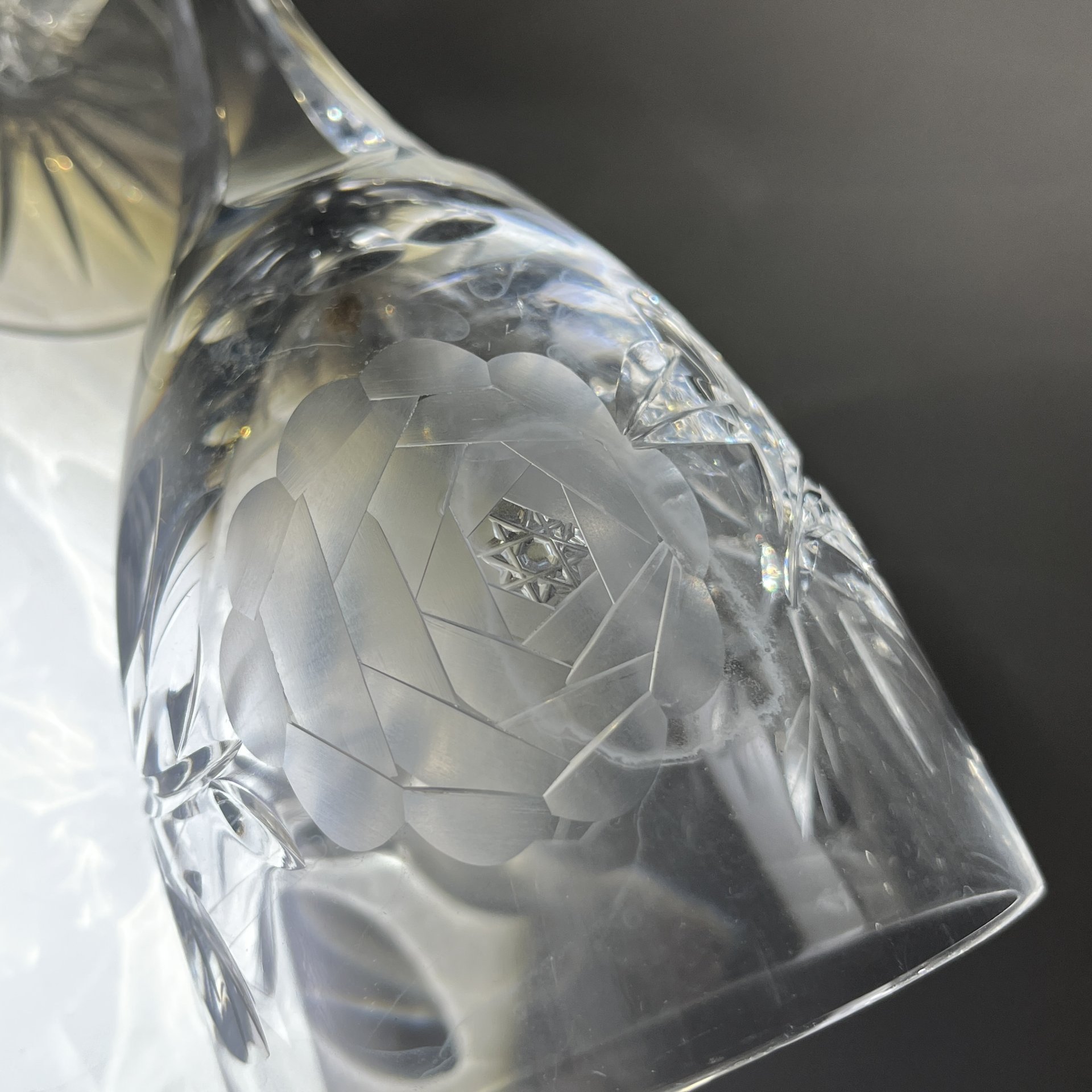 Набор из 2 бокалов с цветочным декором, хрусталь, алмазная грань, Европа, 1980-2000 гг.