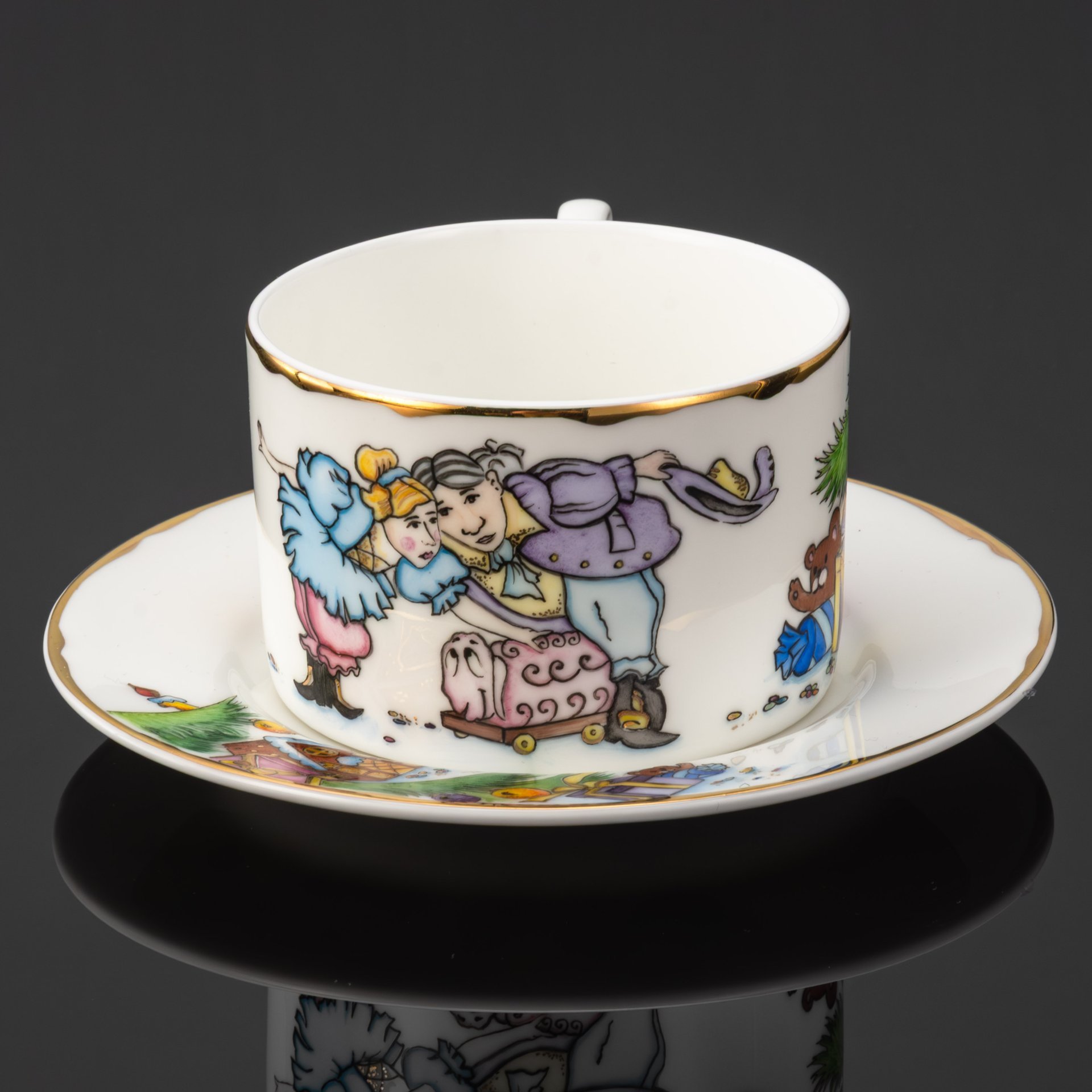 Чайная пара "Щелкунчик" (Танец пастушков), автор Романов Е., художник Бисерова А., фарфор, роспись, золочение, Российская Федерация, 2025 г.