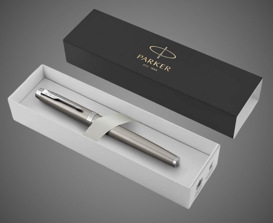 Перьевая ручка Parker IM Stainless Steel CT, перо: F, цвет чернил: blue, в подарочной упаковке., Пластик и полимеры: пластик, сталь, хром