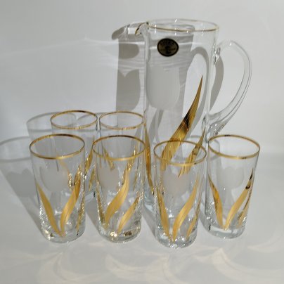 Набор для прохладительных напитков, декорированный изображением тюльпанов, на 6 персон (графин и стаканы), стекло, матирование, золочение, Bohemia Crystal (Bohemia Glass), Чехия, 1991-2000 гг.