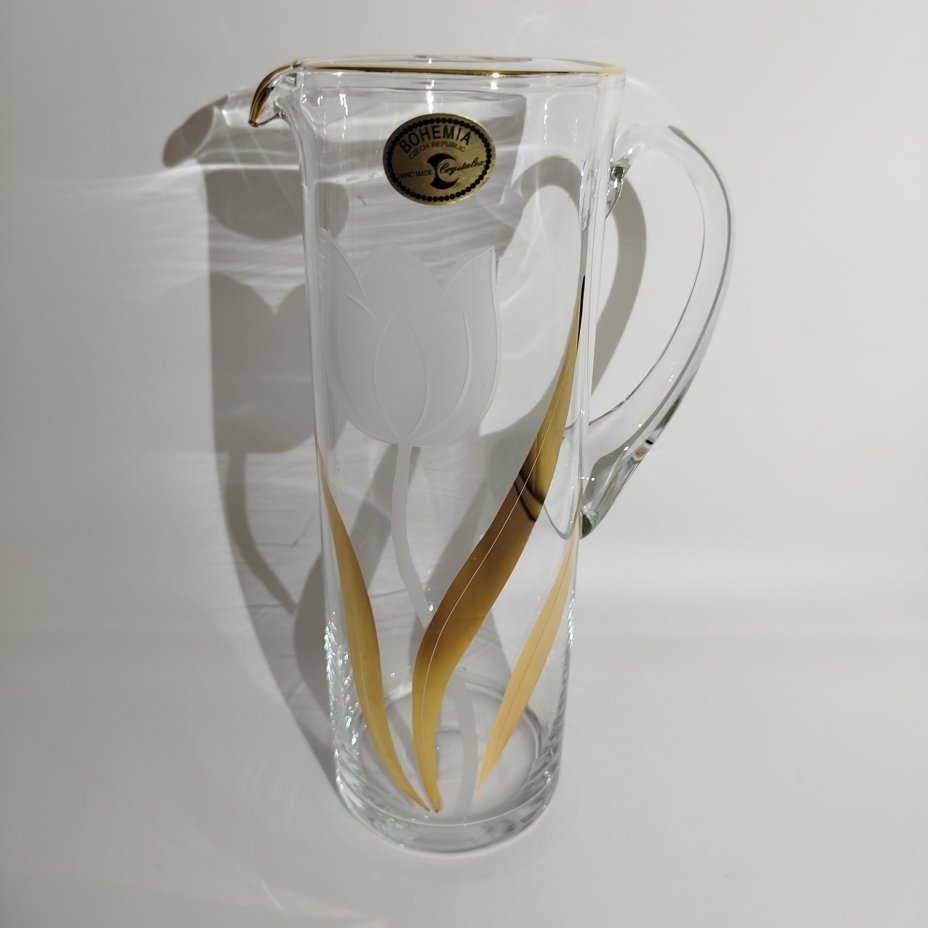 Набор для прохладительных напитков, декорированный изображением тюльпанов, на 6 персон (графин и стаканы), стекло, матирование, золочение, Bohemia Crystal (Bohemia Glass), Чехия, 1991-2000 гг.