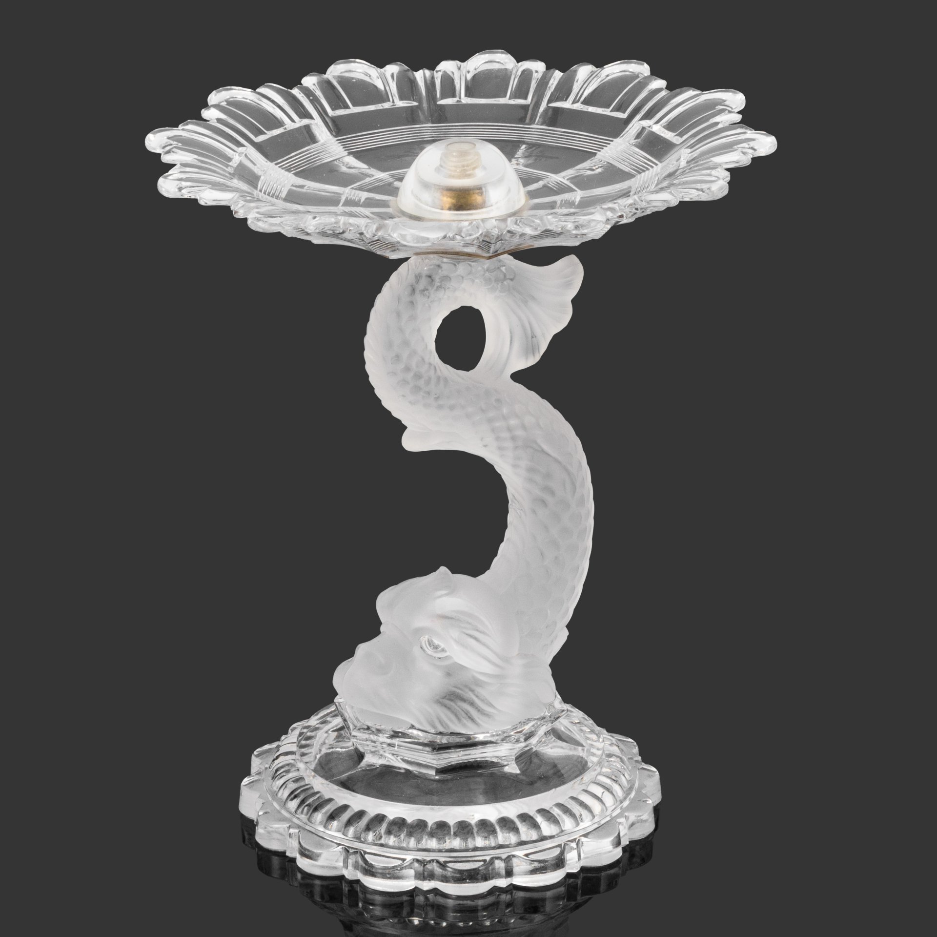 Фруктовница "Дельфин", хрусталь, матирование, металл, пластик (крепеж), Baccarat, Франция, 1890-1930 гг.