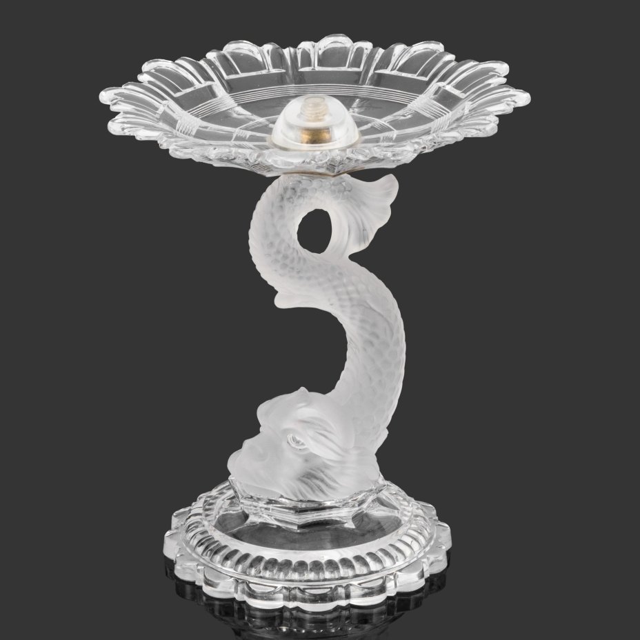 Фруктовница "Дельфин", хрусталь, матирование, металл, пластик (крепеж), Baccarat, Франция, 1890-1930 гг.