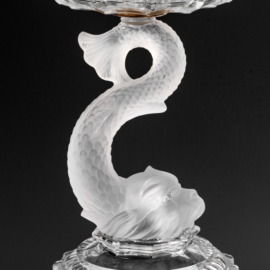 Фруктовница "Дельфин", хрусталь, матирование, металл, пластик (крепеж), Baccarat, Франция, 1890-1930 гг.