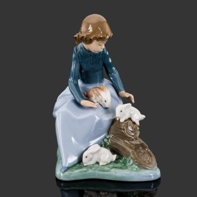 Статуэтка "Девочка с кроликами", фарфор, роспись, NAO Porcelain, Испания, 1987-2000 гг., NAO Porcelain