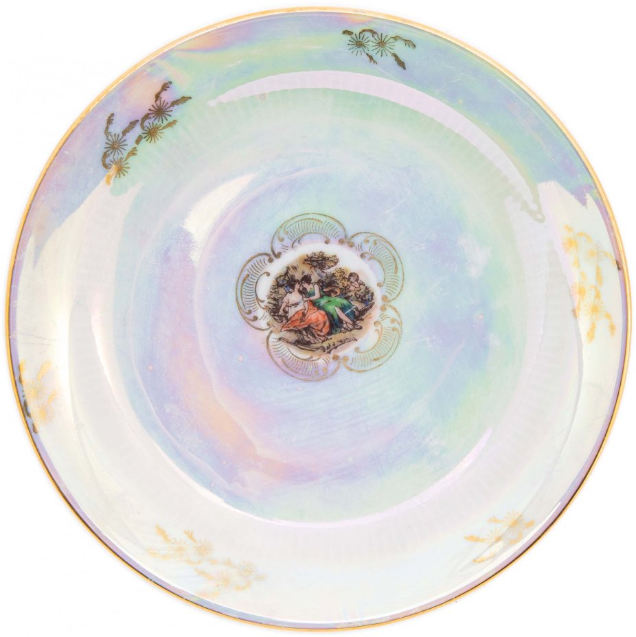 Набор из 2 чайных трио и 2 розеток "Мадонна", фарфор, деколь, люстр, фабрика "Colditz Porcelain Factory", ГДР, 1960-1990 гг., Colditz (Кольдиц)