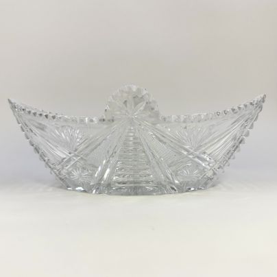 Ваза для конфет в форме ладьи (салатник), хрусталь, алмазная грань, Дятьковский хрустальный завод, СССР, 1970-1990 гг.