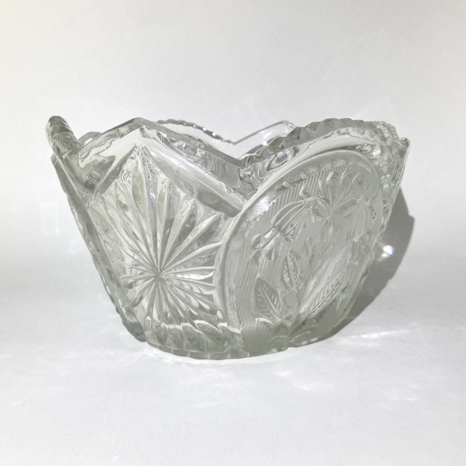 Салатник (фруктовница) с цветочным декором, хрусталь, алмазная грань, СССР, 1970-1990 гг.