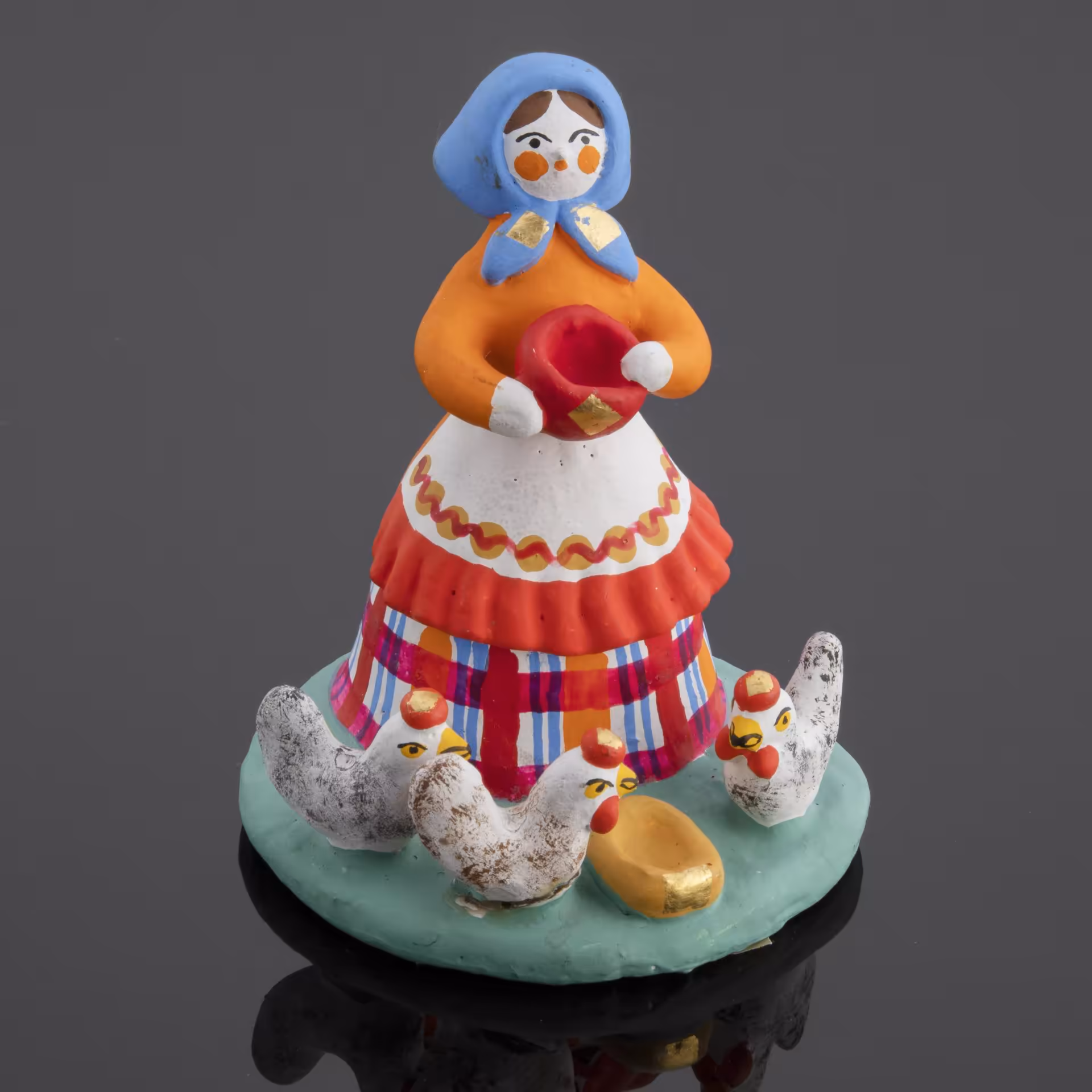 Игрушка Дымковская "Кормление кур", автор А.И. Ворожцова, Кировские ХПМ ХФ РСФСР