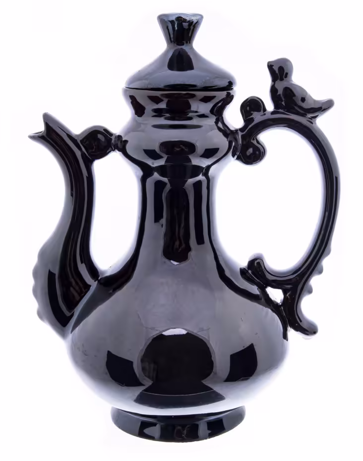 Кофейник с фигуркой птички на ручке, обливная керамика, СССР, 1970-1990 гг.
