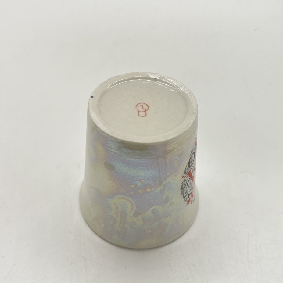 Стопка "Олимпийский мишка", фарфор, люстр, деколь, Горьковский ордена Трудового Красного Знамени завод «Орбита», СССР, 1980 г.