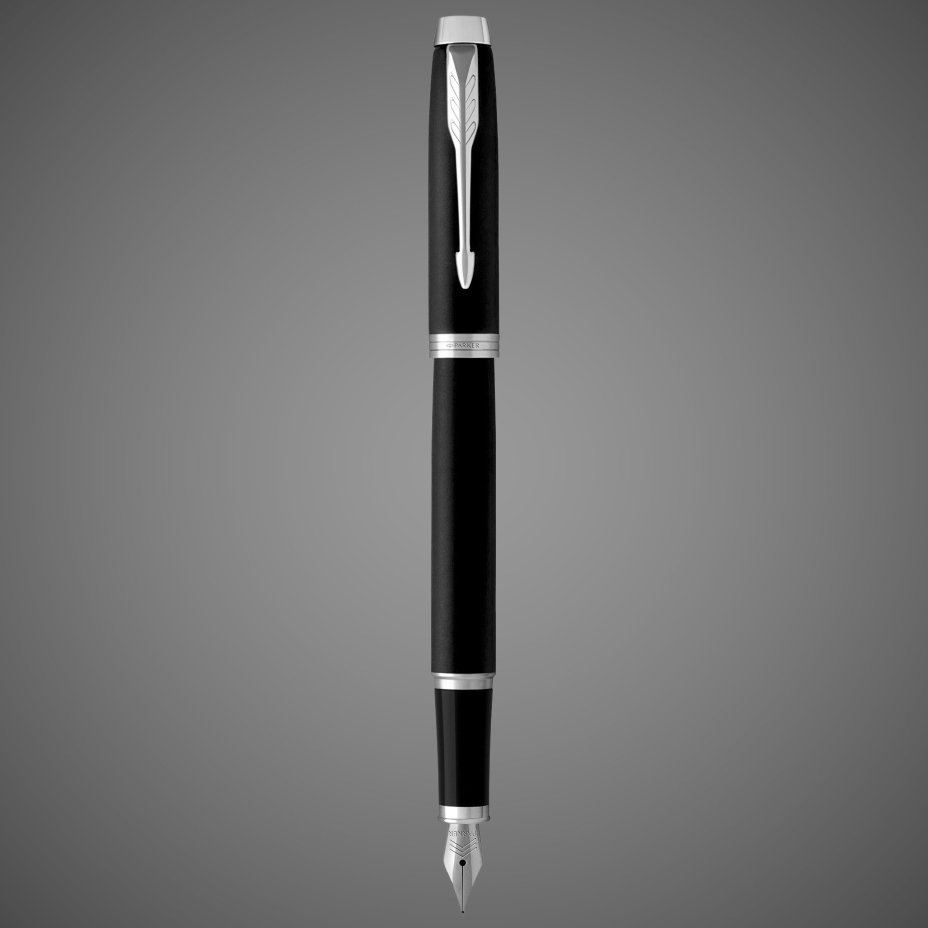 Перьевая ручка Parker IM Mat Black CT, перо: F, цвет чернил: blue, в подарочной упаковке., Лаки и смолы: лак, латунь, пластик, хром