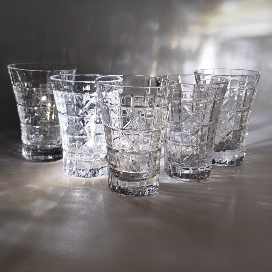 Набор для крепких напитков (штоф и 5 стопок) "Колокольчик", автор Шувалов Е.С., хрусталь, выдувание, алмазная грань, Дятьковский хрустальный завод, СССР, 1970-1980 гг.