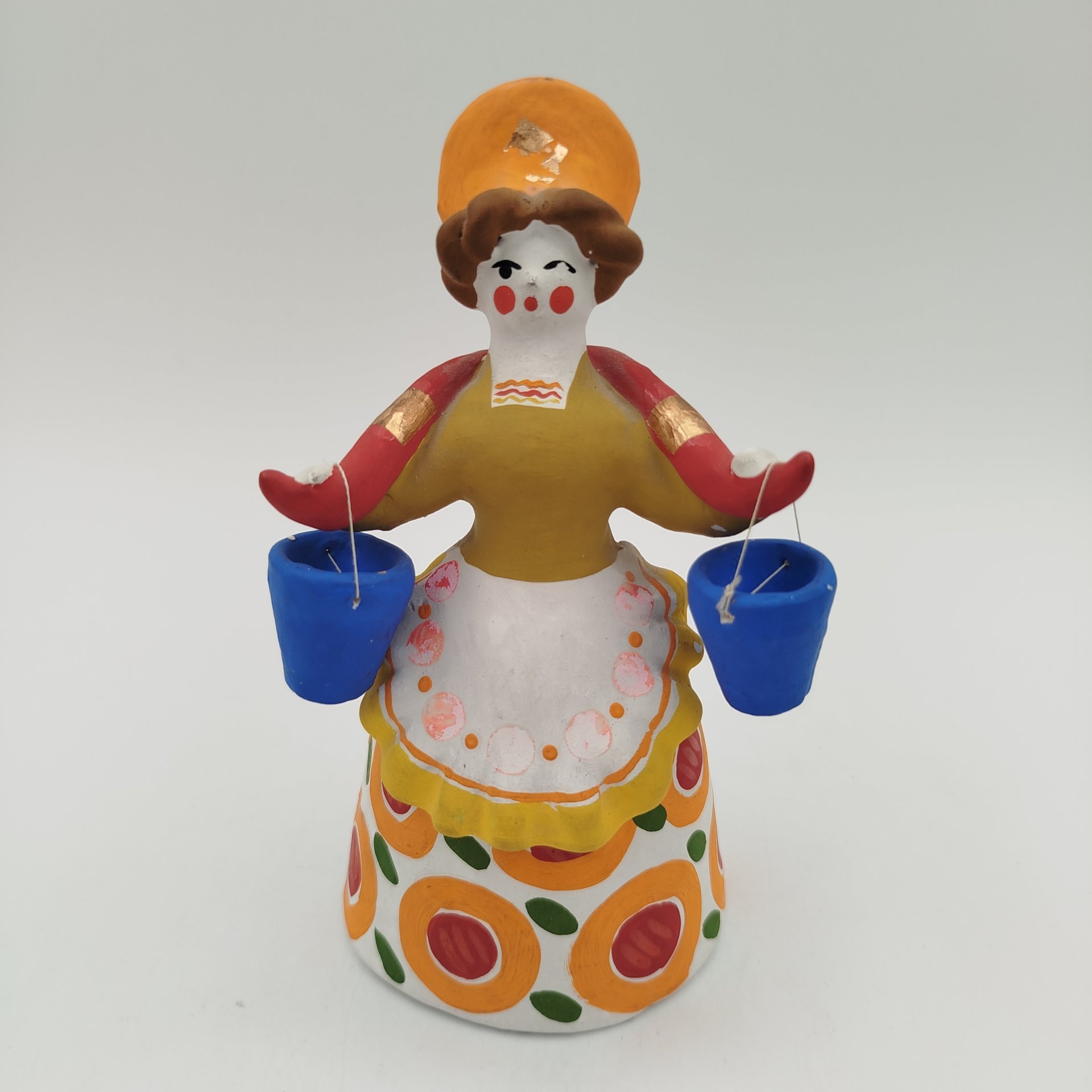 Игрушка "Девушка с ведрами" ("Водоноска"), глина, лепка, роспись, Дымковская игрушка, Дымковская игрушка
