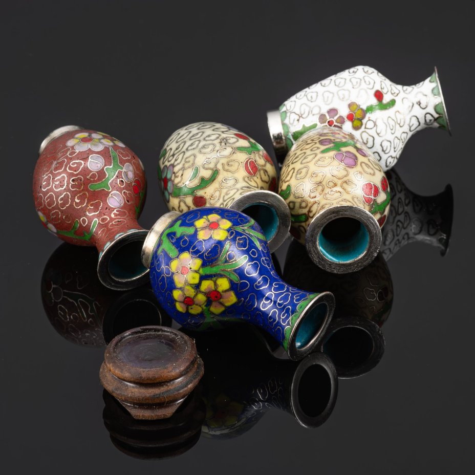 Набор из 5 миниатюрных ваз на подставке, техника клуазоне