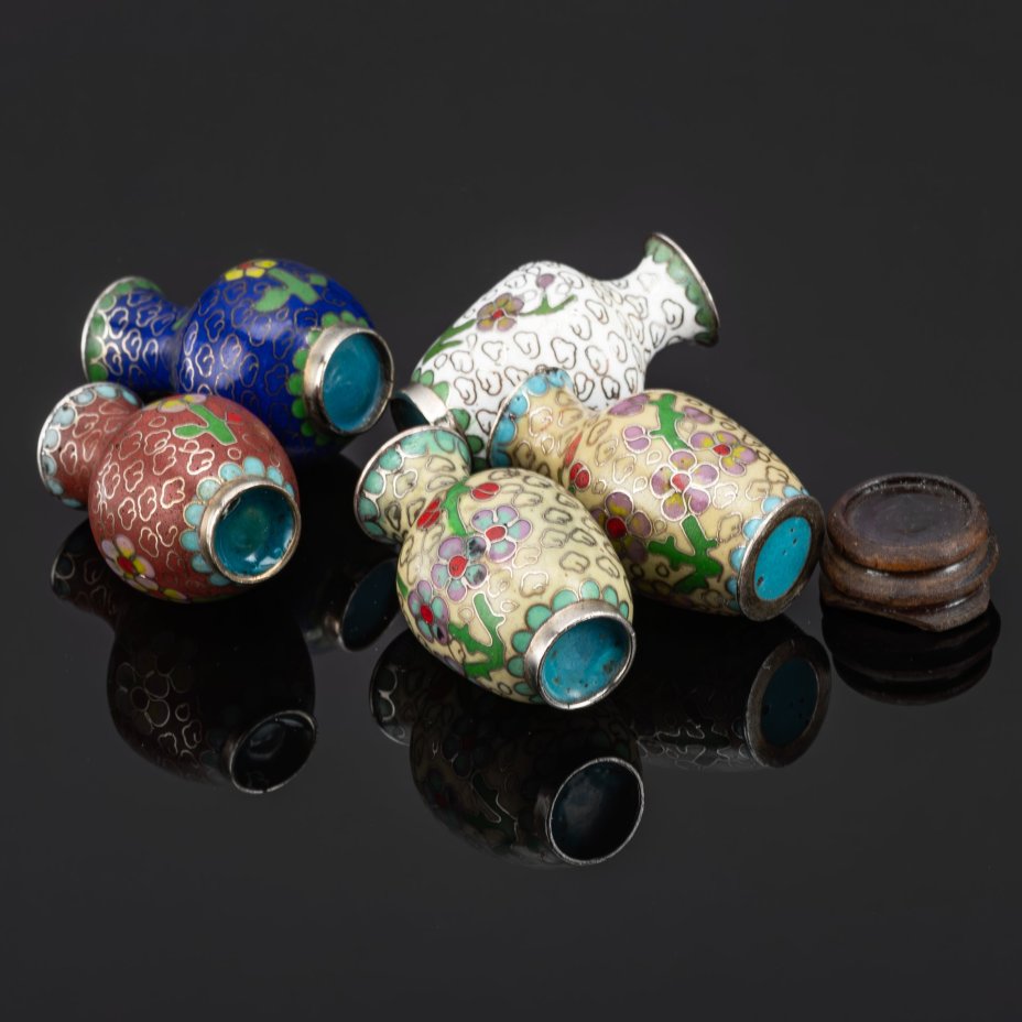 Набор из 5 миниатюрных ваз на подставке, техника клуазоне