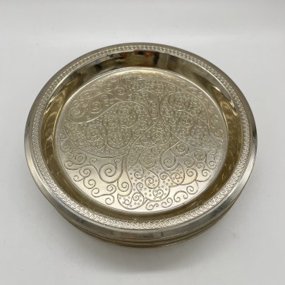 Набор из 6 тарелок с декором "Жар-птица", алюминий, чеканка, СССР, 1970-1980 гг.