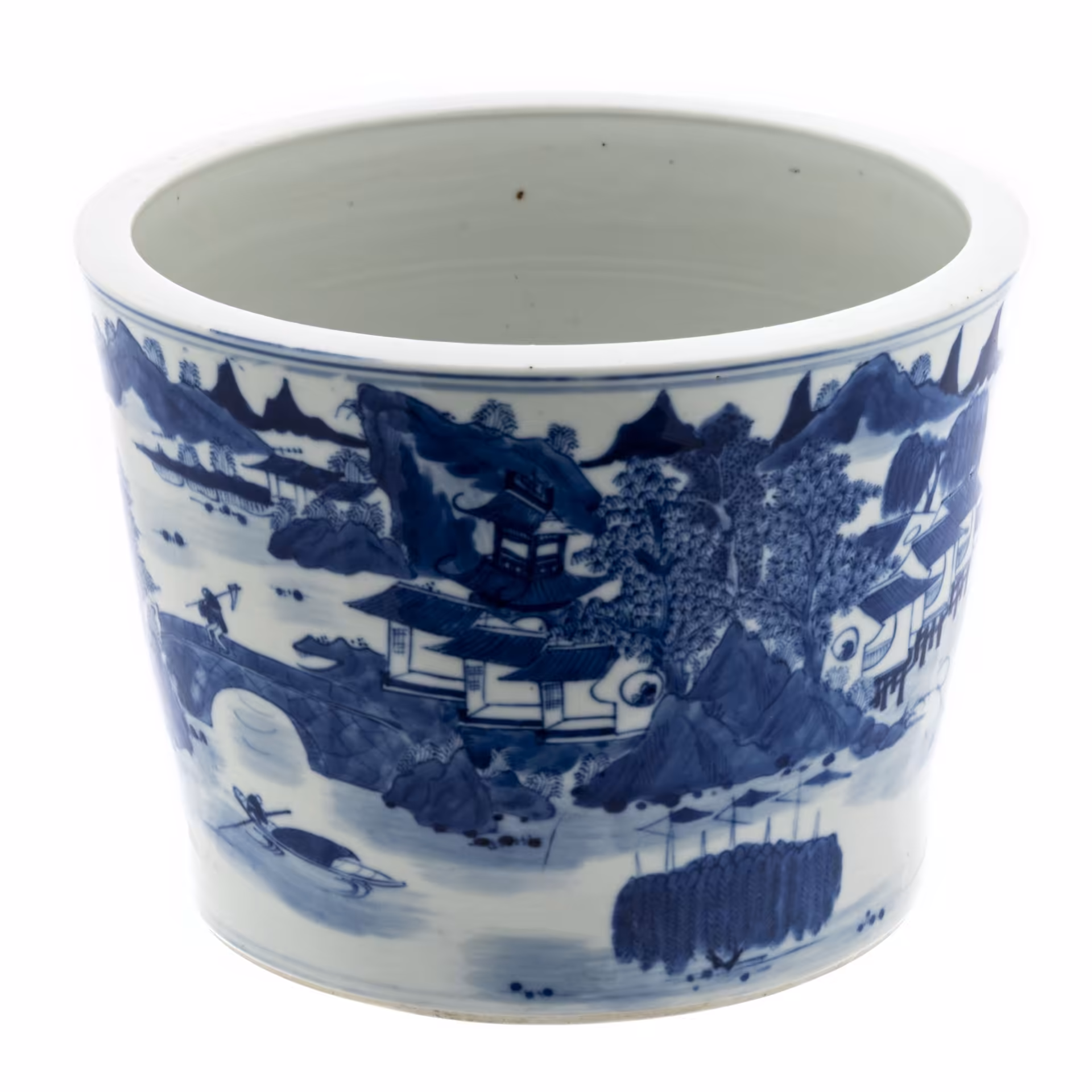 Кашпо с пейзажным декором, фаянс, деколь с дорисовкой, Китай, 1980-2000 гг.