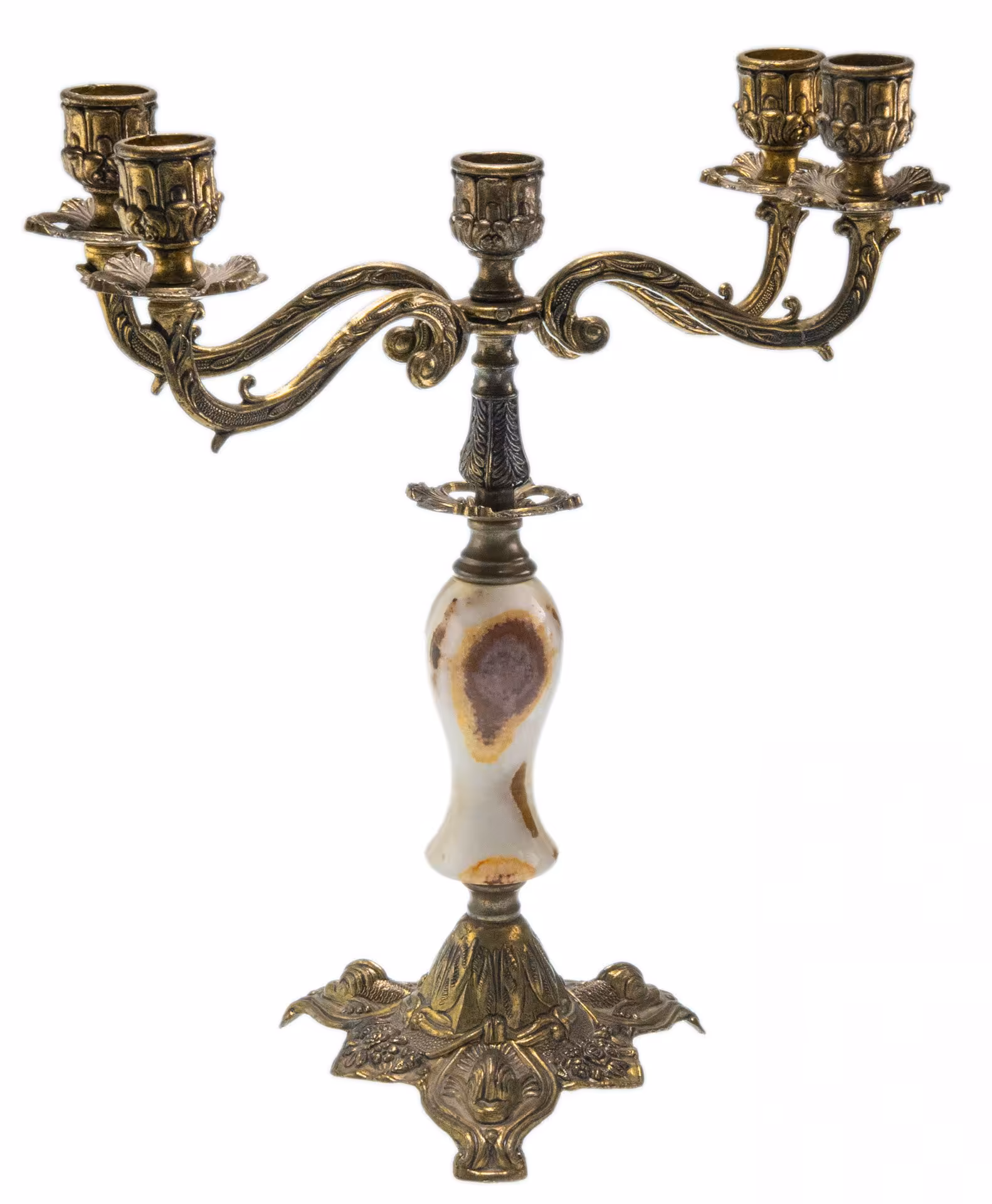 Канделябр антикварный (5 свечей), латунь, оникс, Западная Европа, 1950-1970 гг.