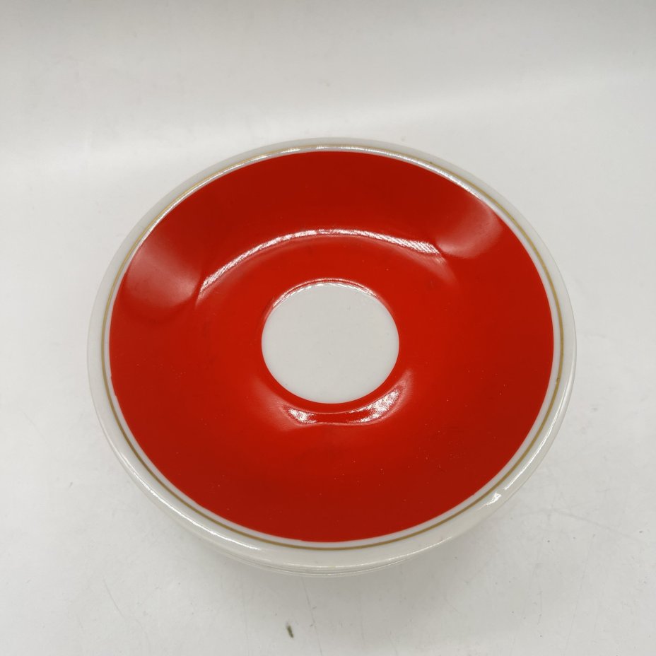 Набор из 6 блюдец с лаконичным декором (в подборе), фарфор, крытье, золочение, Freiberger Porzellan, ГДР, 1950-1980 гг.