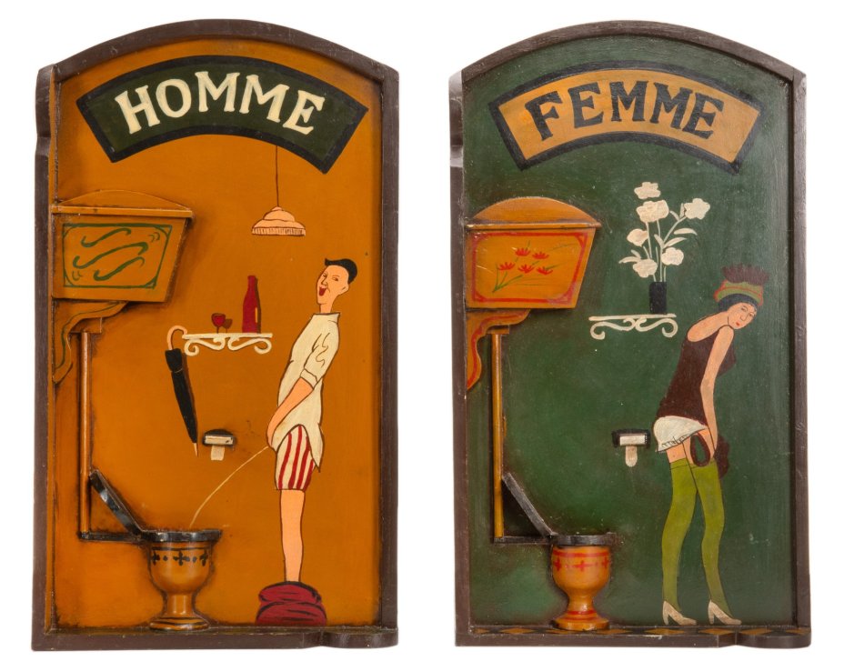 Панно декоративные/вывески на двери туалетных комнат "Femme" и "Homme" (Женщина/Мужчина)
