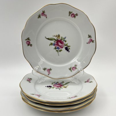 Набор пирожковых тарелок "Мейсенский букет" на 5 персон, фарфор, деколь, золочение, Bohemia (Neurohlau), Чехословакия, 1970-1990 гг.