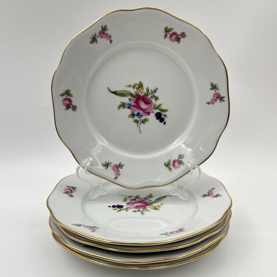 Набор пирожковых тарелок "Мейсенский букет" на 5 персон, фарфор, деколь, золочение, Bohemia (Neurohlau), Чехословакия, 1970-1990 гг.