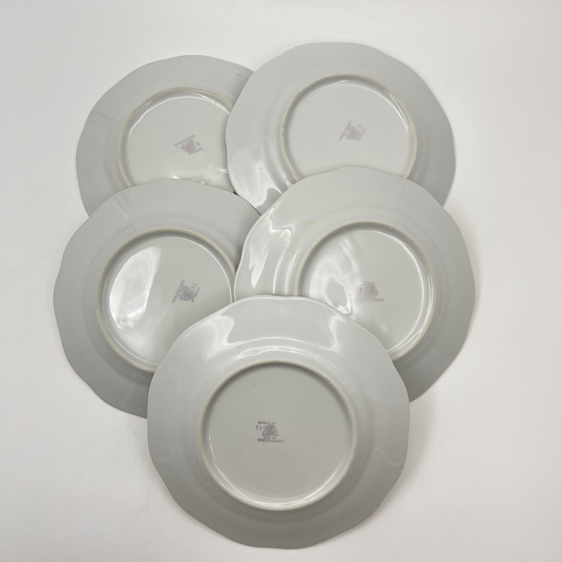 Набор пирожковых тарелок "Мейсенский букет" на 5 персон, фарфор, деколь, золочение, Bohemia (Neurohlau), Чехословакия, 1970-1990 гг.