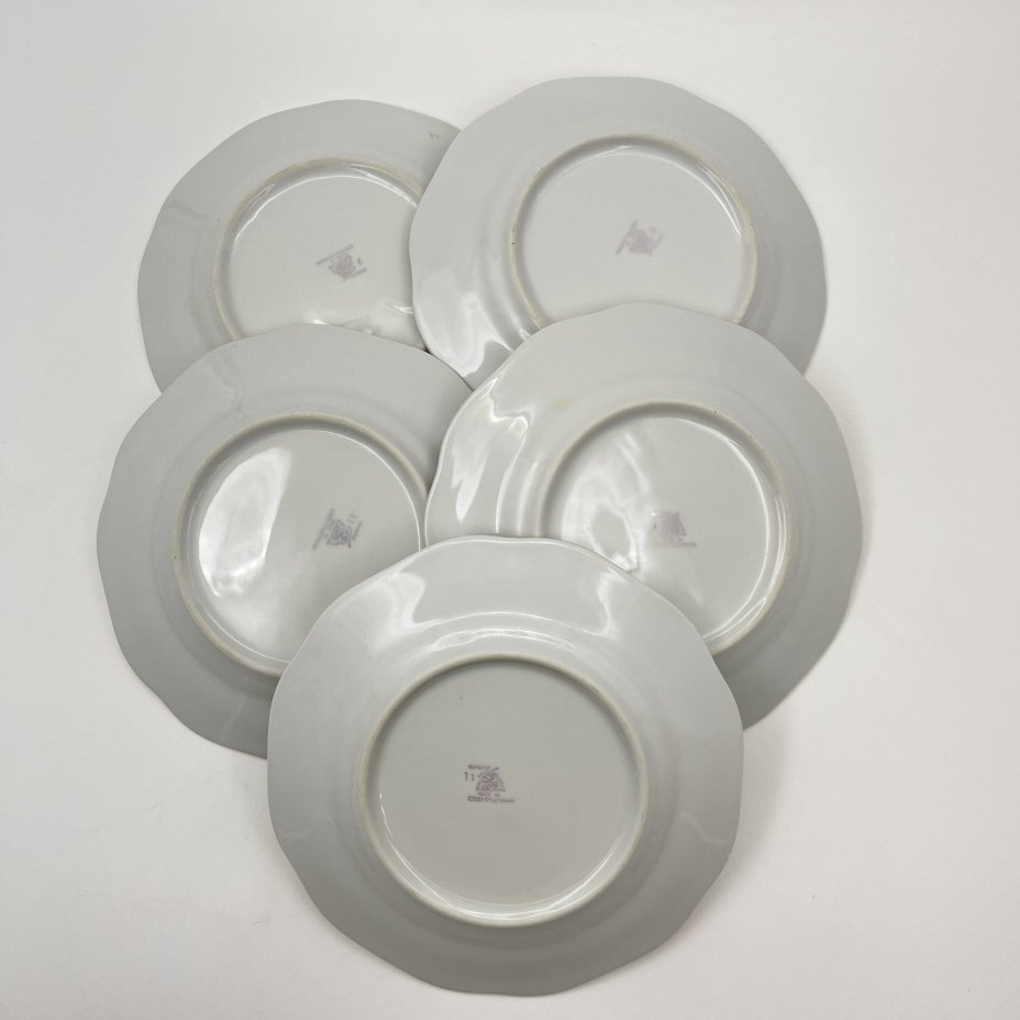 Набор пирожковых тарелок "Мейсенский букет" на 5 персон, фарфор, деколь, золочение, Bohemia (Neurohlau), Чехословакия, 1970-1990 гг.