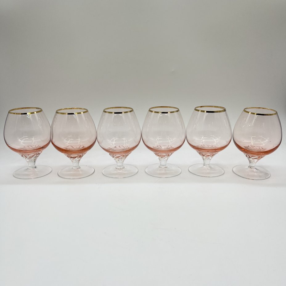 Комплект из 6-ти коньячных бокалов розового оттенка на витой ножке, Bohemia Crystal (Bohemia Glass)