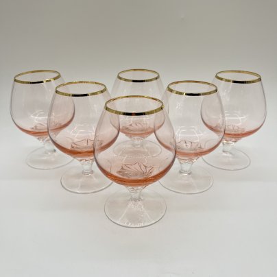 Комплект из 6-ти коньячных бокалов розового оттенка на витой ножке, Bohemia Crystal (Bohemia Glass)