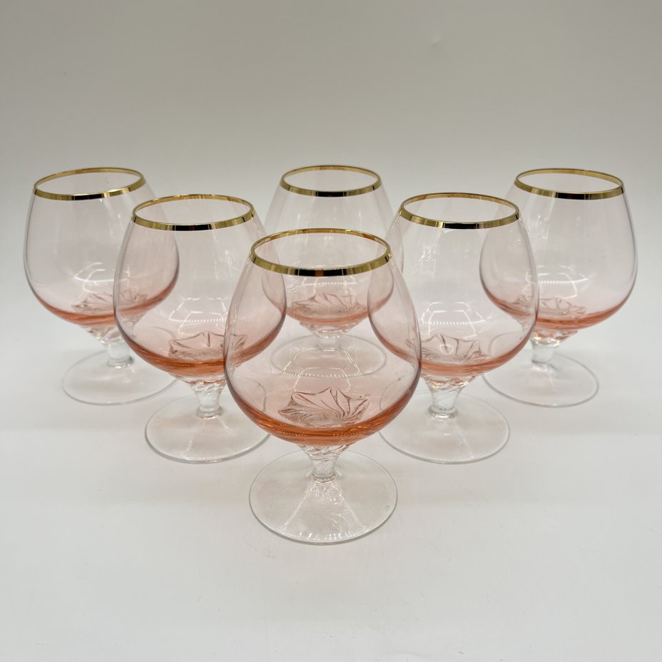 Комплект из 6-ти коньячных бокалов розового оттенка на витой ножке, Bohemia Crystal (Bohemia Glass)