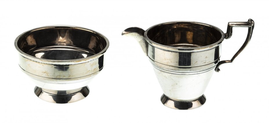 Набор из 2 предметов (сахарница и молочник), николь с серебрением, фирма "Lee and Wigfull", г. Шеффилд, Великобритания, 1910-1930 гг.