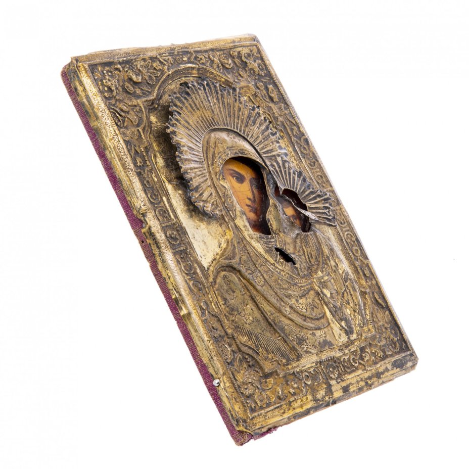 Икона "Богоматерь Казанская" в окладе, дерево, темпера, Российская Империя, 1850-1890 гг.