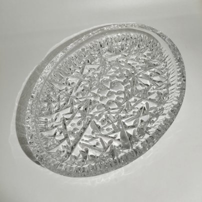 Блюдо сервировочное овальной формы "Космос", автор Л.Д. Смирнова, хрусталь, пресс, Ленинградский завод художественного стекла (ЛЗХС), СССР, 1960-1980 гг.