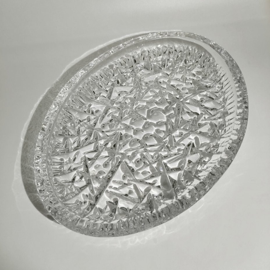 Блюдо сервировочное овальной формы "Космос", автор Л.Д. Смирнова, хрусталь, пресс, Ленинградский завод художественного стекла (ЛЗХС), СССР, 1960-1980 гг.