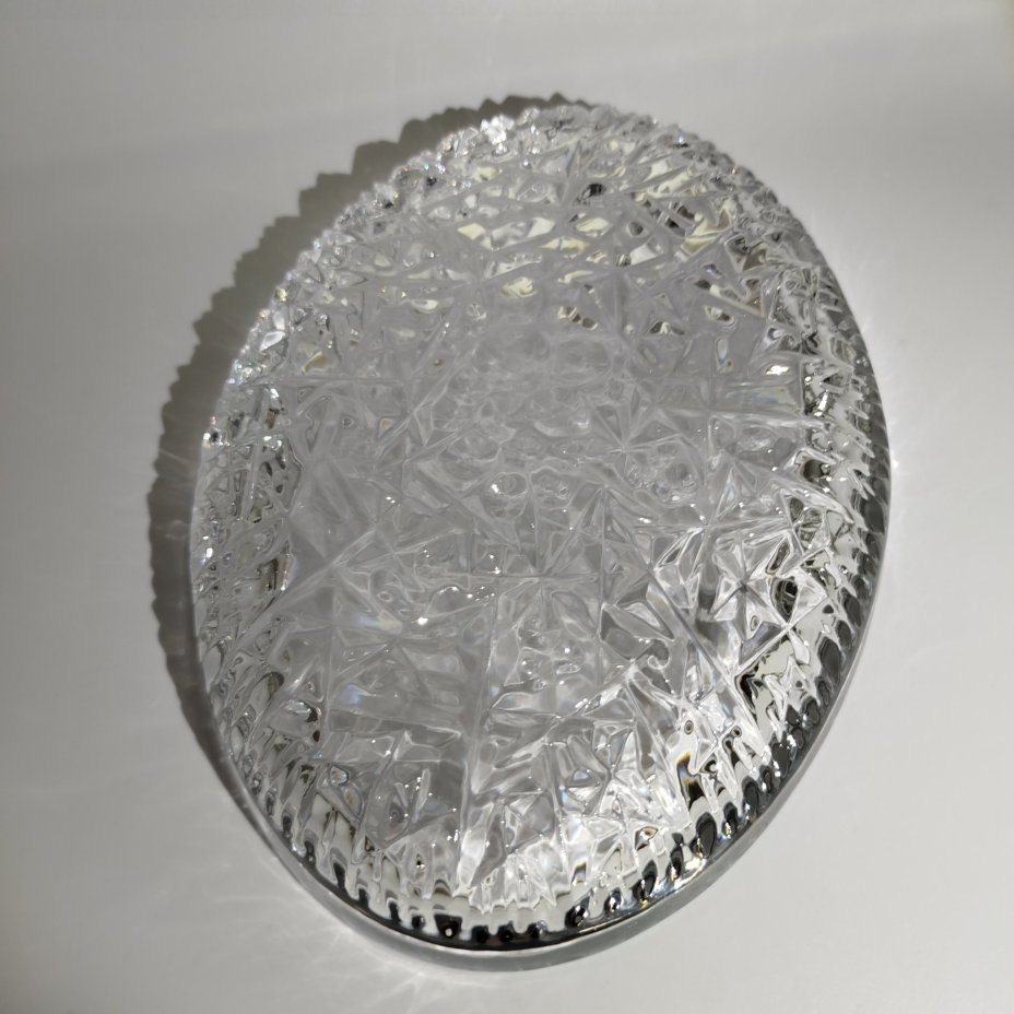Блюдо сервировочное овальной формы "Космос", автор Л.Д. Смирнова, хрусталь, пресс, Ленинградский завод художественного стекла (ЛЗХС), СССР, 1960-1980 гг.