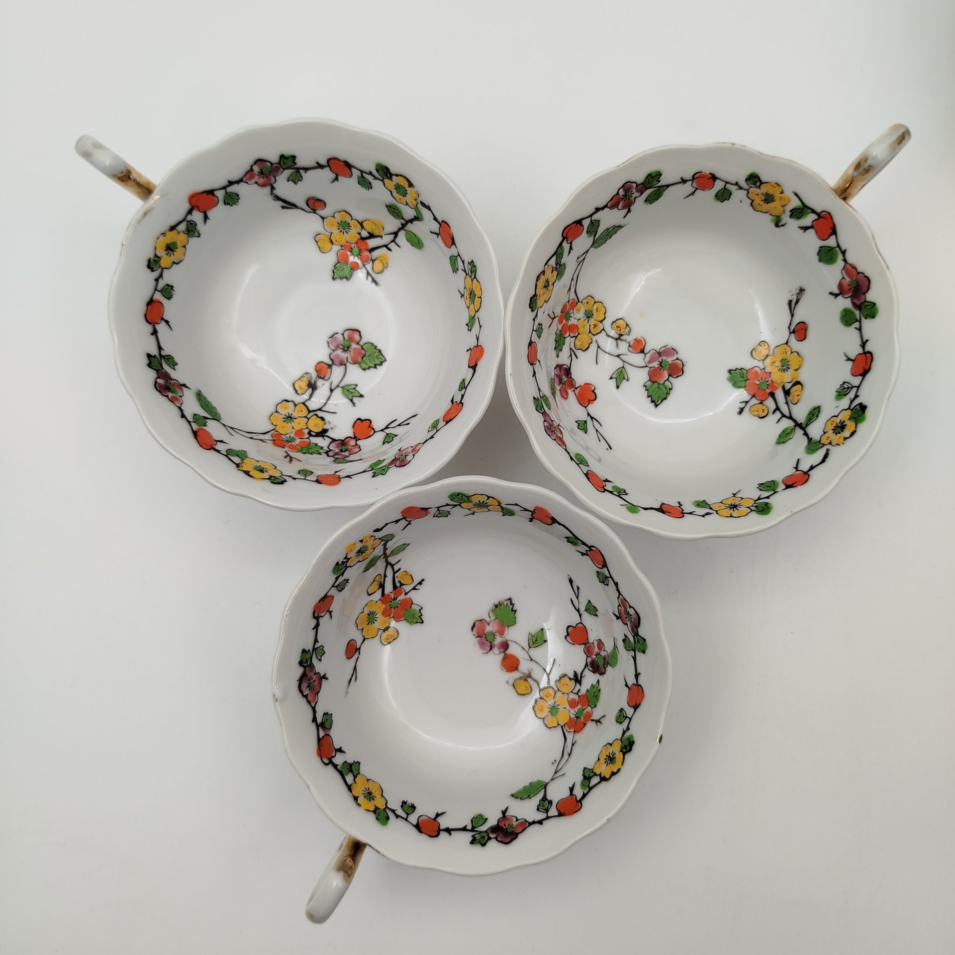 Набор чайных пар с цветочным декором на 6 персон, York, фарфор, роспись, золочение, Великобритания, 1920-1950 гг.