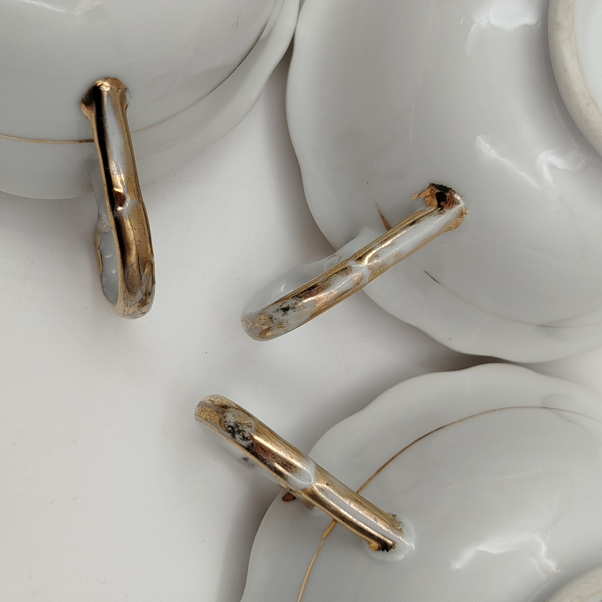 Набор чайных пар с цветочным декором на 6 персон, York, фарфор, роспись, золочение, Великобритания, 1920-1950 гг.