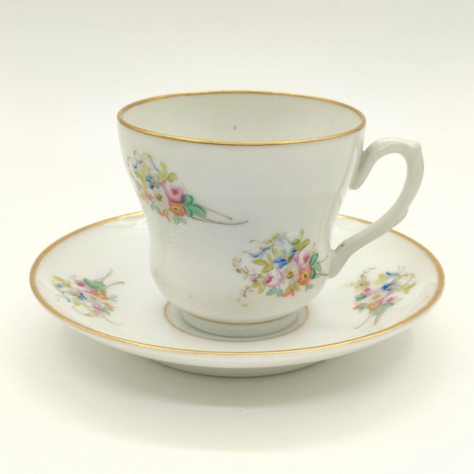 Пара чайная с цветочным декором, фарфор, роспись, золочение, Западная Европа, 1880-1910 гг.