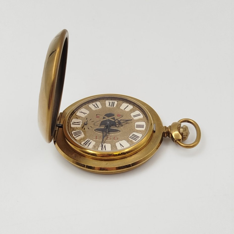 Часы карманные "10-летие событий ЧАЭС", металл, стекло, Челябинский часовой завод «Молния», Российская Федерация, 1996 г.