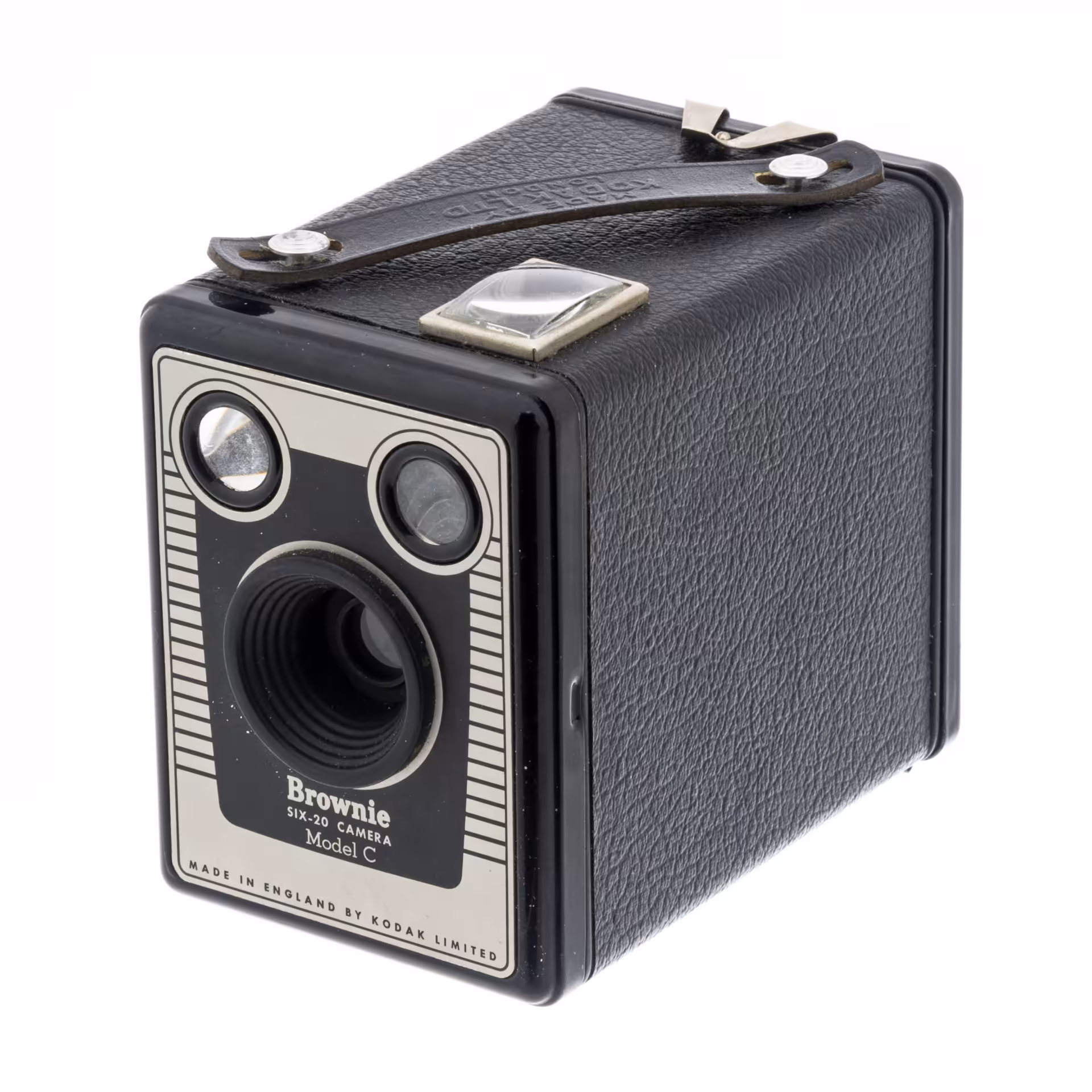 Фотоаппарат пленочный "Brownie Six-20 Model C" в оригинальном кофре, металл, пластик, стекло, кожа, компания "Kodak", Великобритания, 1946-1957 гг., Kodak