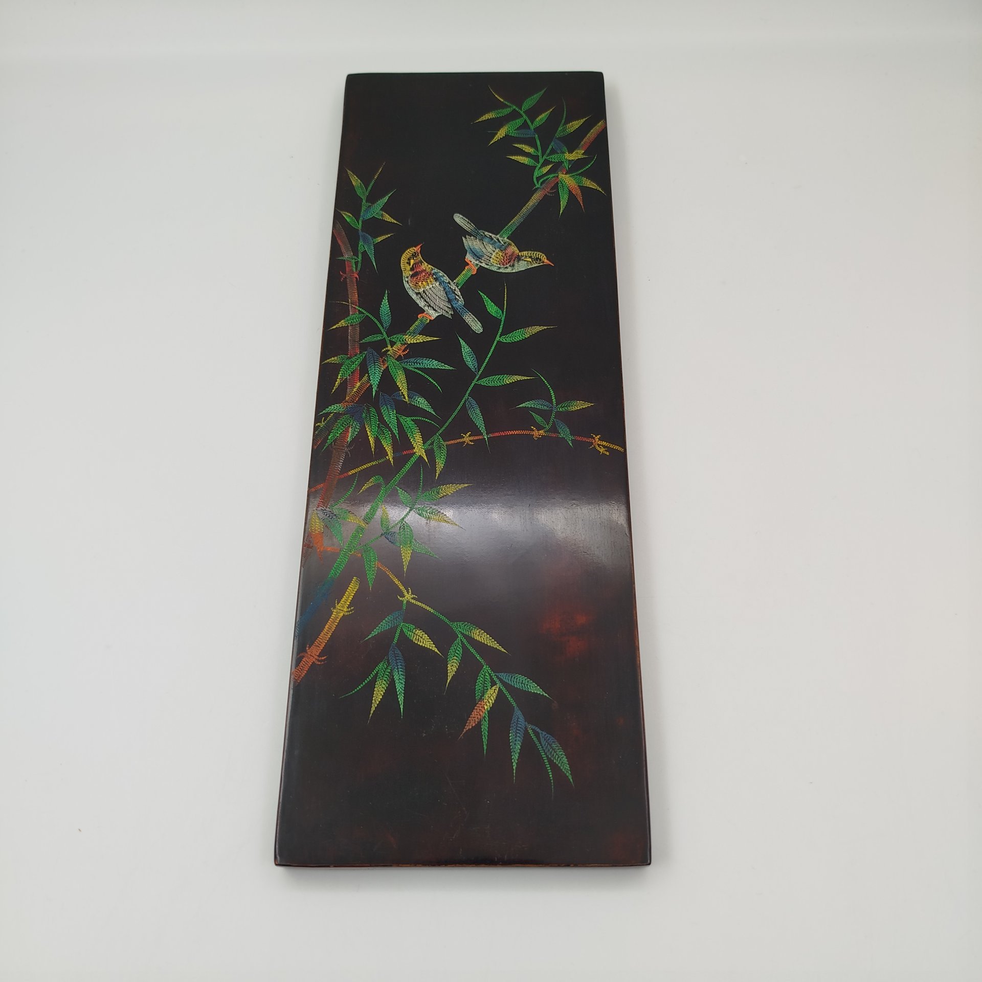 Панно настенное трехчастное "Птицы, насекомые и цветы", дерево, лак, резьба, роспись, Азия, 1970-1990 гг.