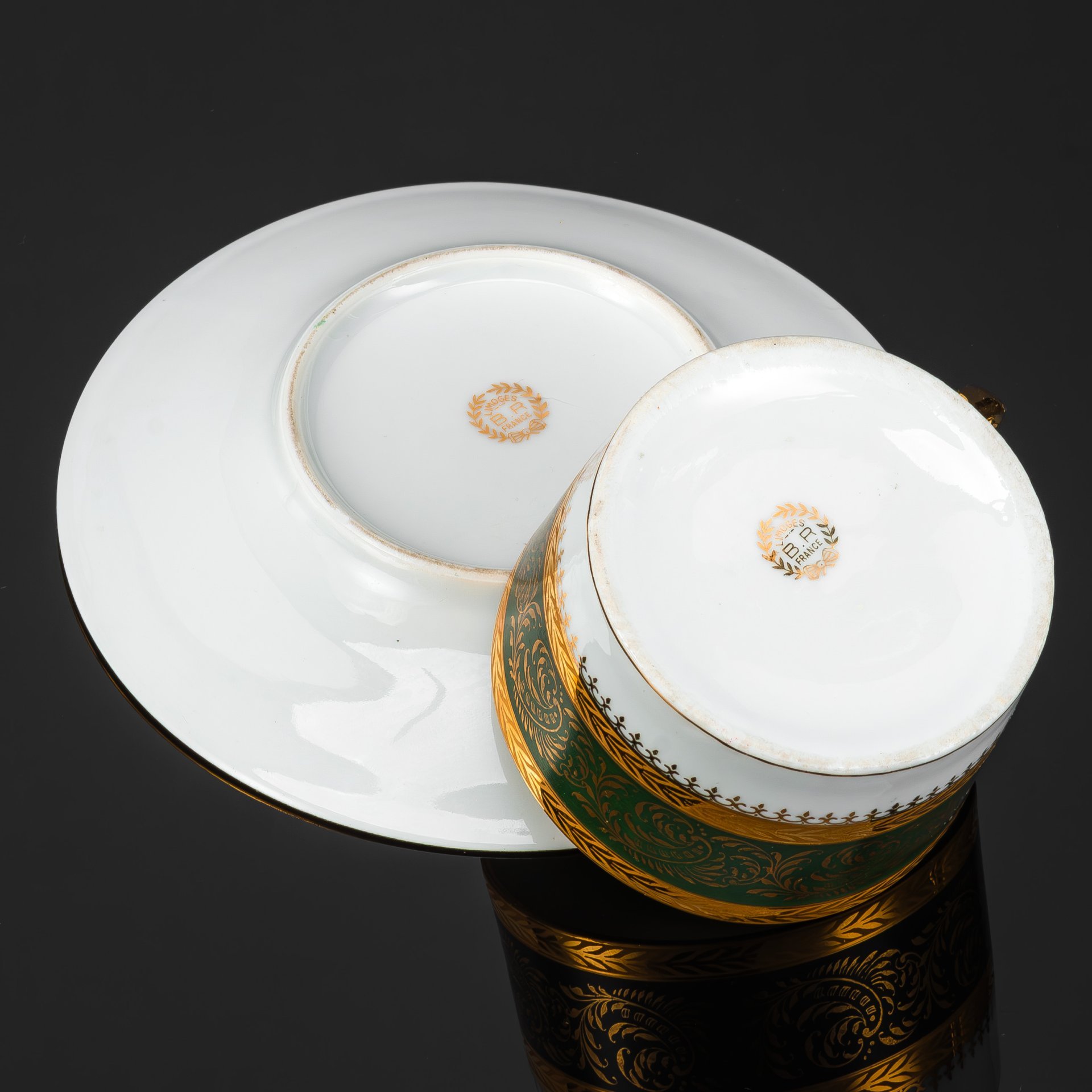 Кофейная пара в стиле ампир, B.R. Limoges France, фарфор, крытье, золочение, Франция, 1950-1970 гг.