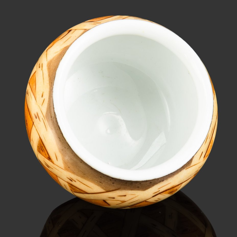 Солонка в форме горшочка с имитацией плетения лыка, фарфор, роспись, Фарфоровая фабрика Гарднера, Российская империя, 1870-1890 гг.